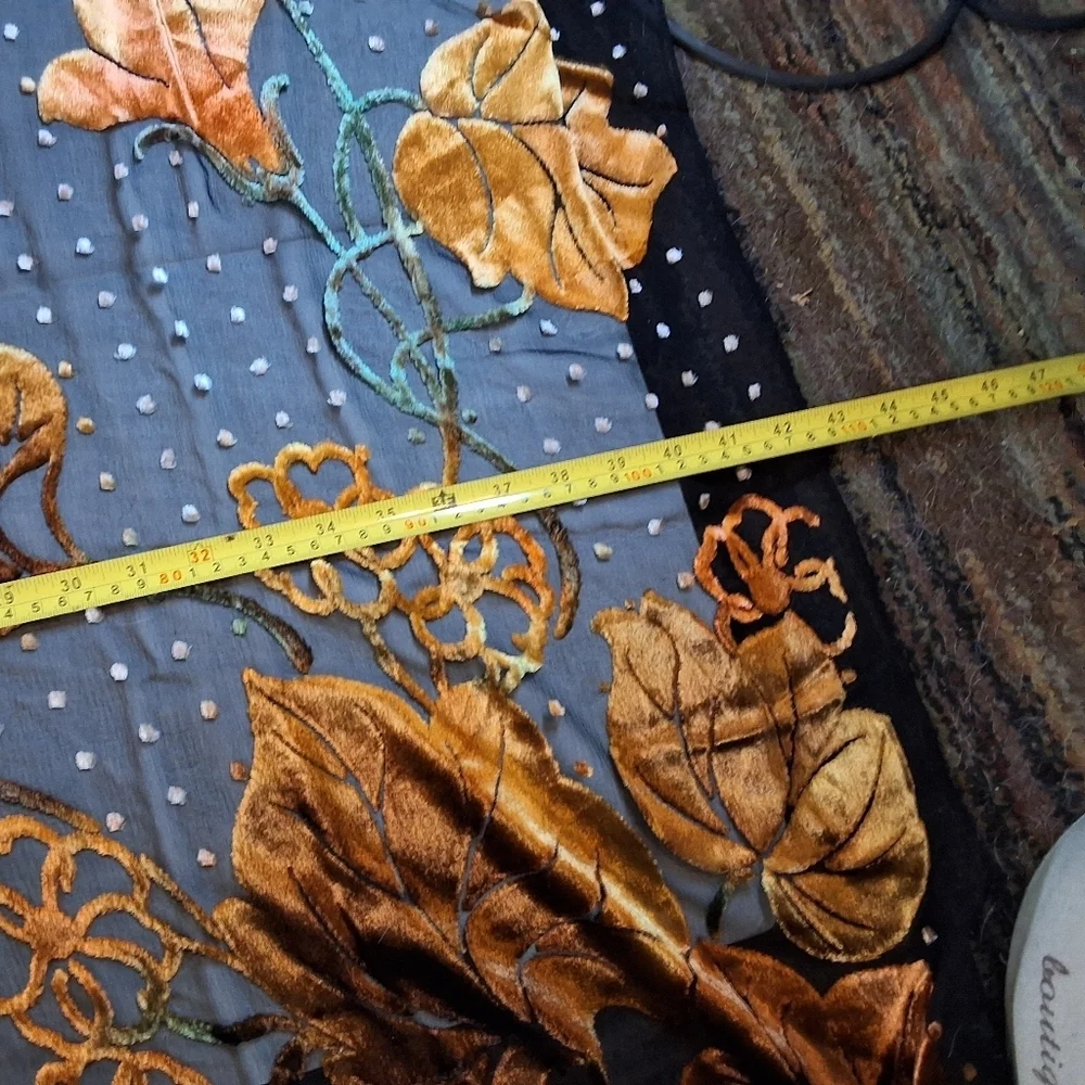 Ginormous Elegant Black and Gold Flocked French  Scarf NWT